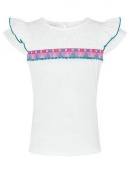 Monsoon Girls S.E.W. Jersey Top With Tape Detail - Ivory, Size Age: 5-6 Years, Women