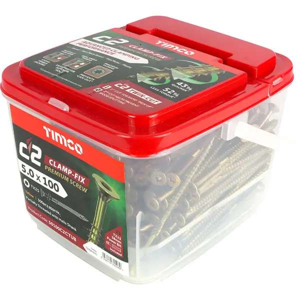 image of Timco C2 Clamp-Fix Countsunk Pozi Wood Screws Handy Tub 50100C2CTUB Diameter: 5mm