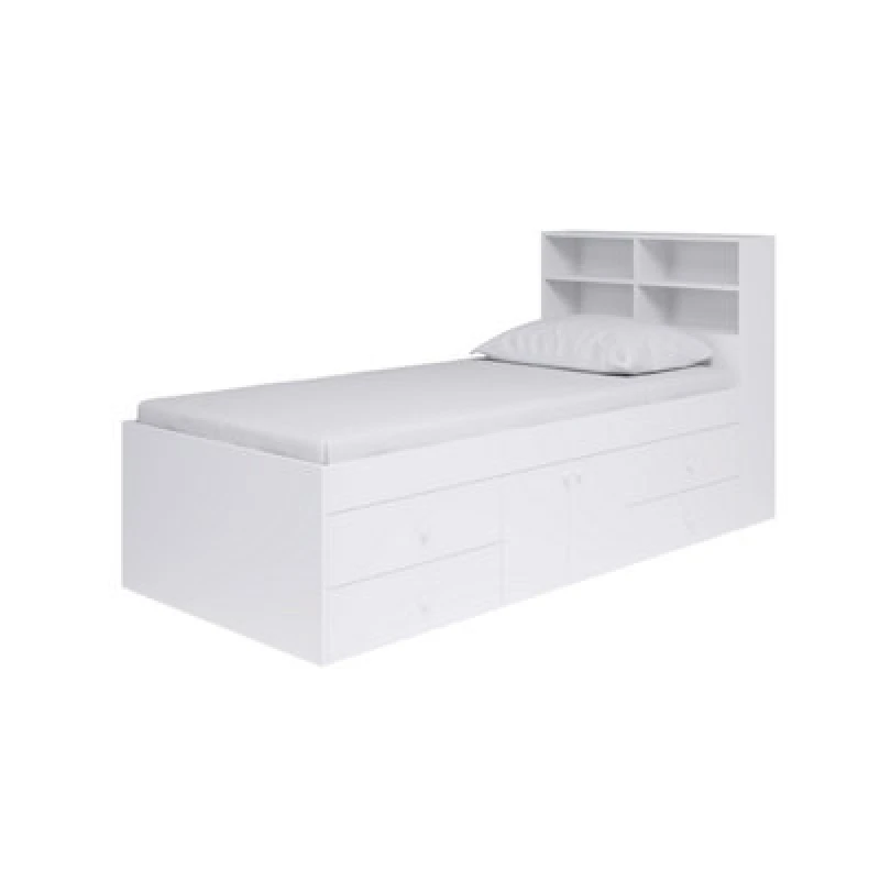 Image of Kudl Captain's Single 3ft Cabin Bed With Bookcase Headboard, White K2WBUN