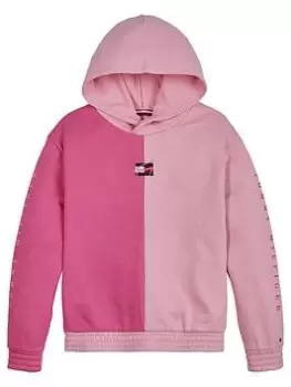 Image of Tommy Hilfiger Girls Two Tone Sleeve Hoodie - Pink, Size Age: 10 Years, Women
