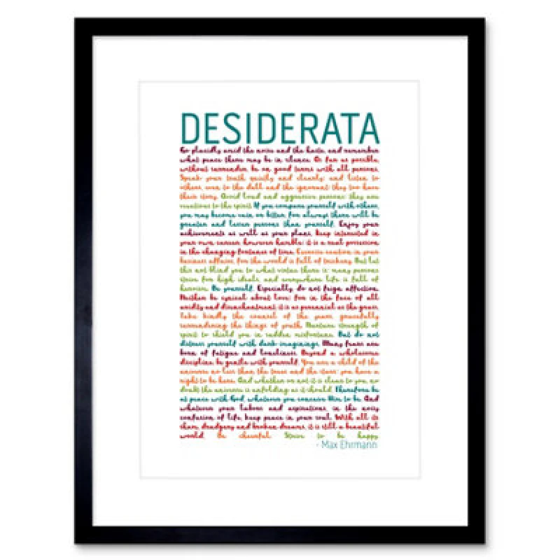Image of Artery8 Wall Art Print Desiderata Rainbow Words Ehrmann Typography Framed 9X7 Inch