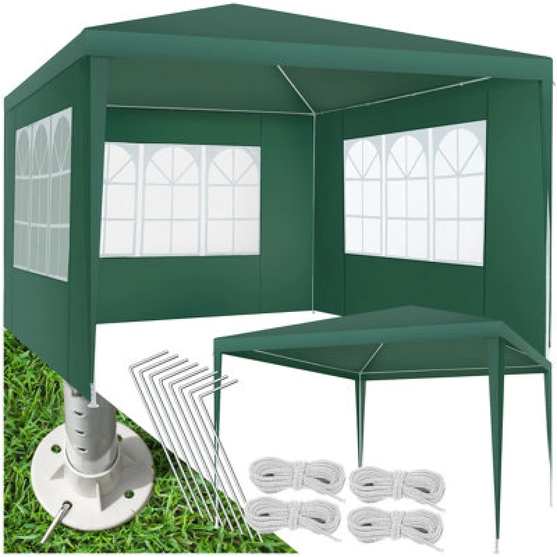 Image of Tectake Gazebo Barinas With 3 Side Panels, Water-Resistant, 3X3M 300 X 300 X 250 Cm - Green