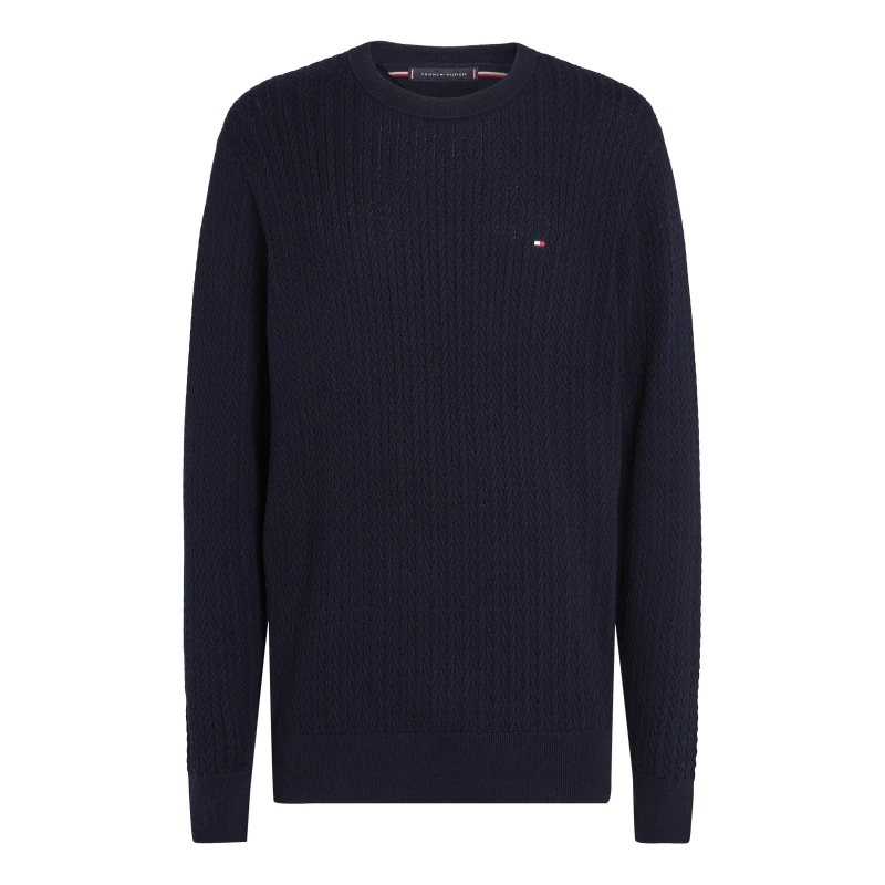 Image of Tommy Hilfiger Mens Herringbone Crew Neck Jumper Desert Sky DW5 male 2XL