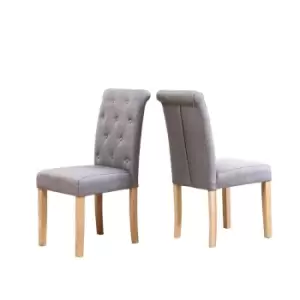 Neo Grey Fabric High Button Back Roll Top Dining Chairs X2