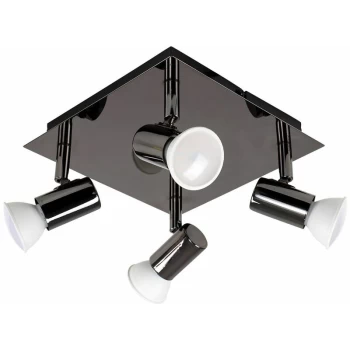 Image of Minisun - Square 4 Way GU10 Ceiling Spotlight - Black Chrome