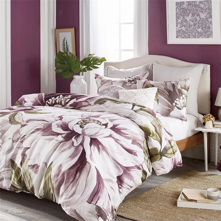 image of Peri Home Multicoloured Cotton Sateen 220 Thread Count 'Peony Blooms' Duvet Cover - king