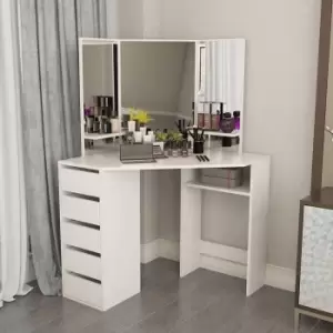 Image of Corner Dressing Table Makeup Vanity Table With 3 Mirrors 5 drawers