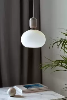 Image of Notti Indoor Bedroom Dining Kitchen Office Hallway Pendant Ceiling Light with White Opal Glass in Grey