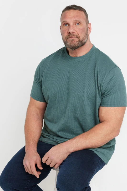 Image of BadRhino Mens Seersucker Textured T-Shirt in Green Size: XL Green Male XL