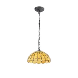 Image of 1 Light Downlighter Ceiling Pendant E27 With 50cm Tiffany Shade, Beige, Clear Crystal, Aged Antique Brass