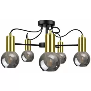 image of Keter Liv Multi Arm Semi Flush Ceiling Light Black, Gold, 60cm, 5x E27