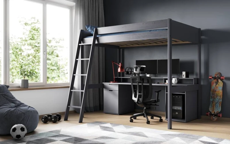 Image of Noomi Tera Solid Wood Small Double Gaming High Sleeper Bed Grey