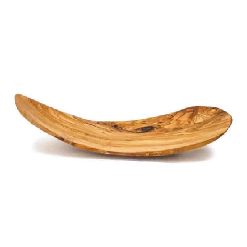 Image of Verano Spanish Ceramics Olive Wood Natural Grained Rustic Kitchen Dining Handmade Curved Floating Fruit Basket (L) 40cm Natural