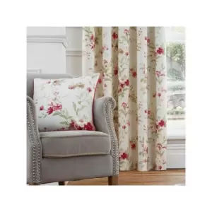 image of Fusion Jeannie Floral Piped Filled Cushion, Red, 43 x 43 Cm