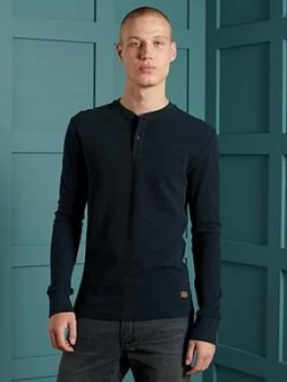 Image of Superdry Micro Texture Henley Top, Navy, Size 3XL, Men
