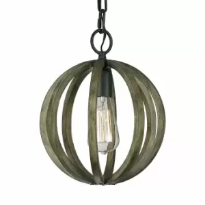 image of 1 Bulb Ceiling Light Fitting Weather Oak Wood Antique Forged Iron LED E27 60W