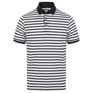 Image of Front Row Mens Striped Jersey Polo Shirt (XL) (White/Navy)