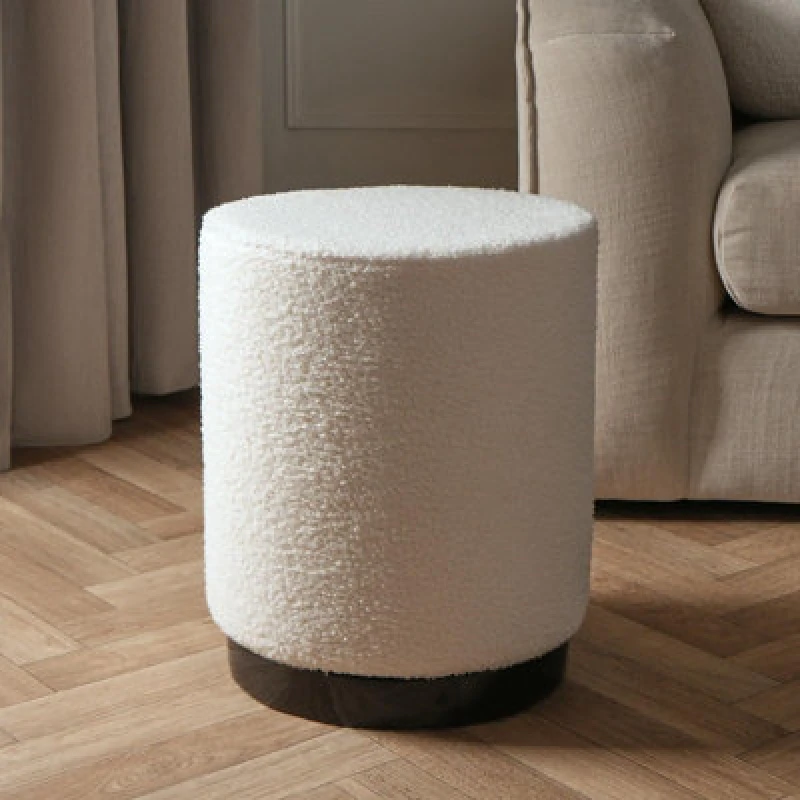 Image of OHS OHS Boucle Fleece Stool Foot Rest Cushioned Modern Home Bedroom Vanity Seat Chair in Cream Cream One Size Unisex 5027434198245