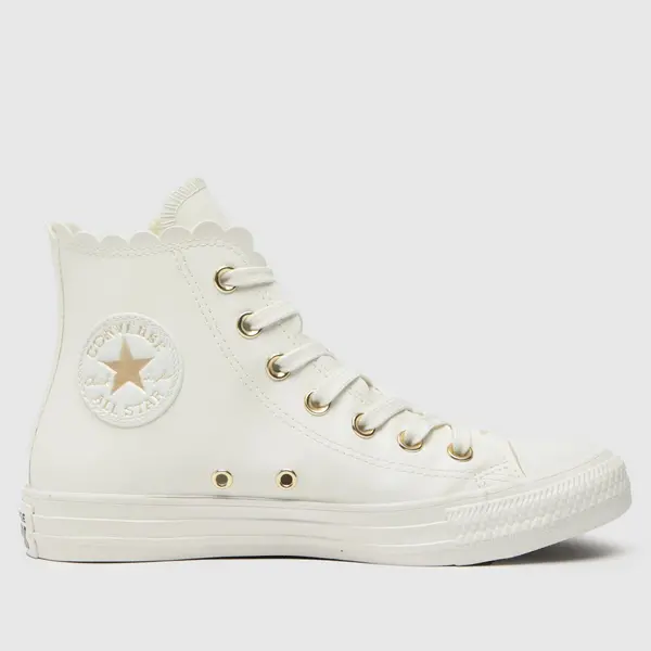 Image of Converse all star hi trainers in white & gold White/Gold UK 3 (EU 35)