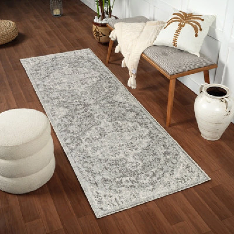 Image of Livabliss Vintage Oriental Boho Black Lou Runner Rug 80 X 220 Cm - Easy Care, Non Shedding, Ideal For Hallway Or Beside The Bed