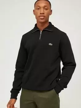 image of Lacoste Mens Zippered Stand-Up Collar Cotton Sweatshirt Size 9 - 4XL Black