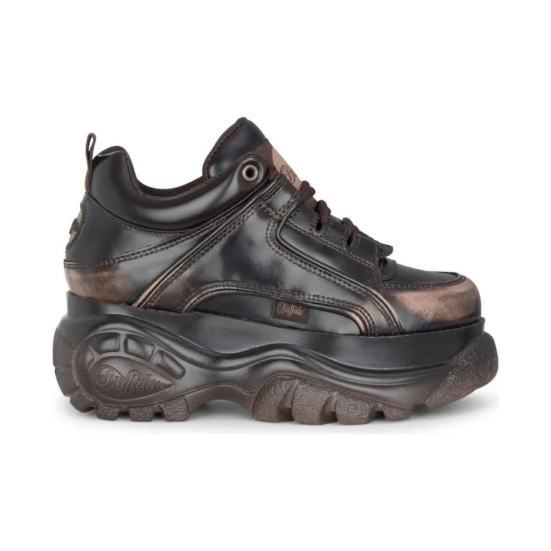 Image of Buffalo Womens 1339-14 Vntg Platform Vegan Box Leather Lace-Up Sneakers in Brown Size: 6.5 Brown Female 6.5