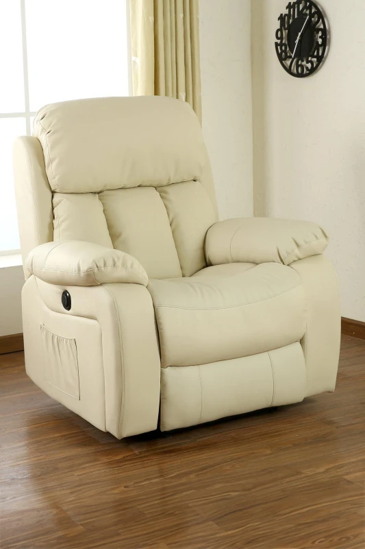 Image of Chester Automatic Leather Recliner Chair - Cream 5.05574E+12