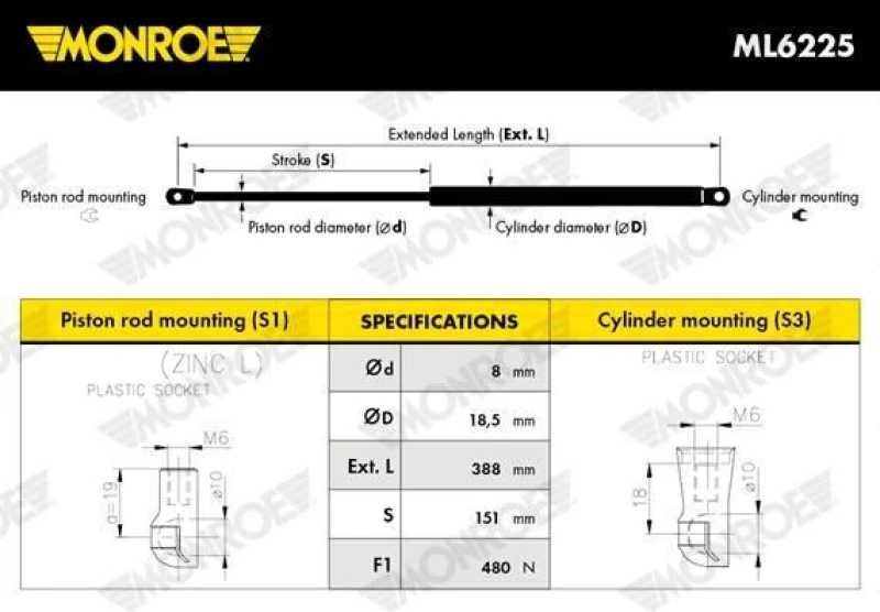 Image of MONROE Tailgate strut MONROE ML6225