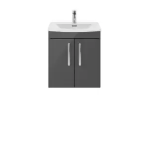 image of Nuie Athena 500 Wall Hung 2-door Vanity & Curved Basin - Gloss Grey