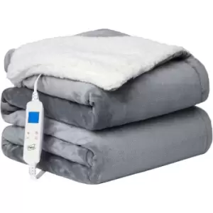 image of Neo Direct - Neo Grey Electric Heated Throw Overblanket Soft Thickened Flannel to Sherpa Reversible Blanket