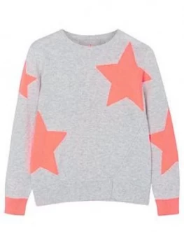 image of Mintie By Mint Velvet Girls Star Jumper - Grey/Neon Orange