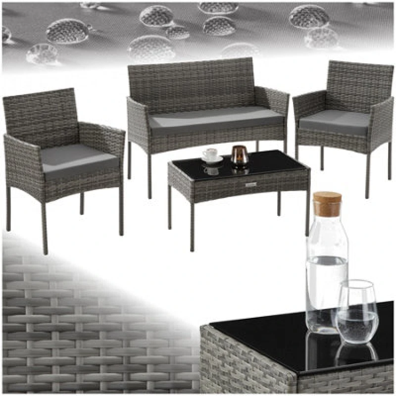Image of Tectake Rattan Garden Furniture Palese - For 4 People, Weather Resistant - Grey