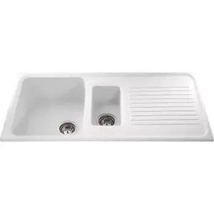 image of 1.5 Bowl White Composite Kitchen Sink with Reversible Drainer - CDA