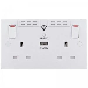 image of British General WiFi Extender Switched Double Socket + USB Port