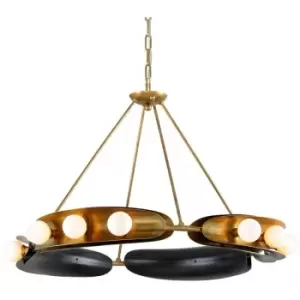 image of Hopper 12 Light Chandelier Vintage Brass Bronze Accents, Glass