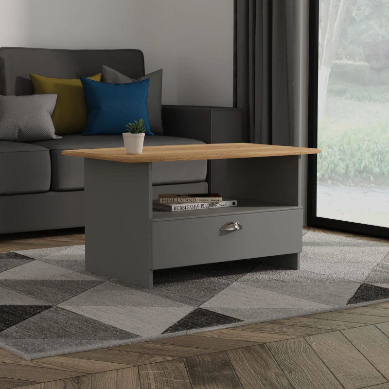 Image of Ready Assembled 2 U Albert Bottom Drawer Coffee Table (Ready Assembled) in Dark Grey Size: Medium Dark Grey Unisex Medium