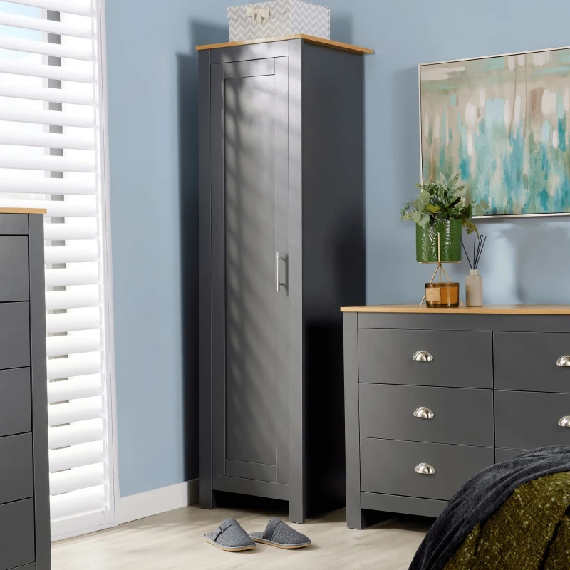 Image of Home Source Camden 1 Door Bedroom Slim Wardrobe Storage Unit Dark Grey