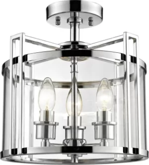 Image of Eaton Semi Flush Ceiling 3 Light Polished Chrome, Glass