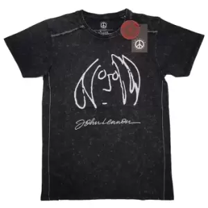 John Lennon - Self Portrait Unisex XX-Large Snow Wash T-Shirt - Black