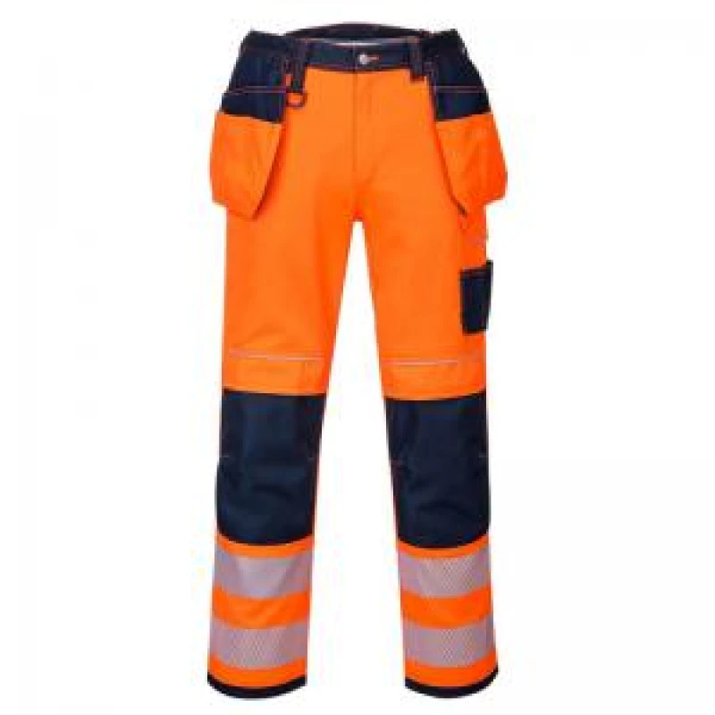 Image of Portwest PW3 Hi Vis Holster Pocket Work Trousers T501ONS32 Colour: Orange / Navy