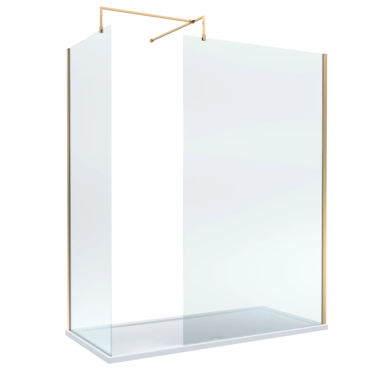 Image of Balterley 8mm Glass Wetroom Screens Brushed Brass Profile and Tray 1700 x 900mm White
