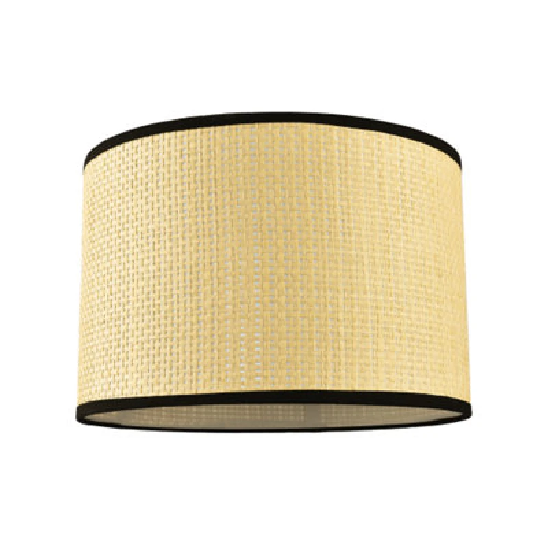 Image of Happy Homewares Thin Strapped Rattan Drum Lamp Shade With Black Cotton Fabric Trims