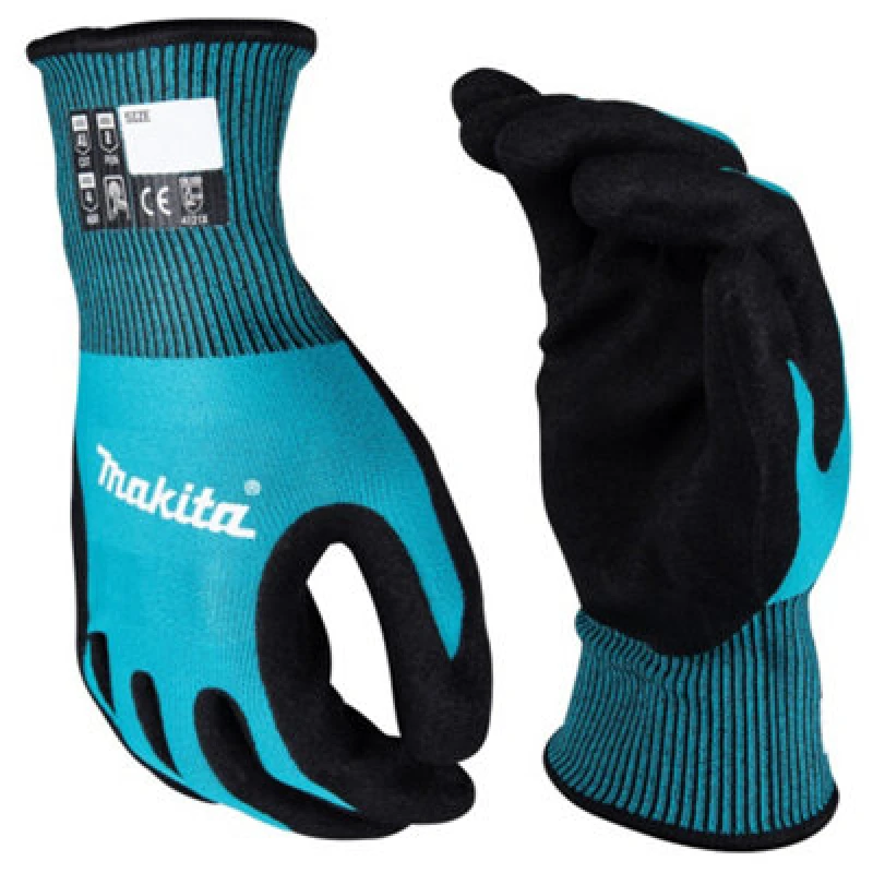 Image of Makita FitKnit Cut Level 1 Nitrile Coated Dipped Gloves P-84682 Colour: Black / Blue