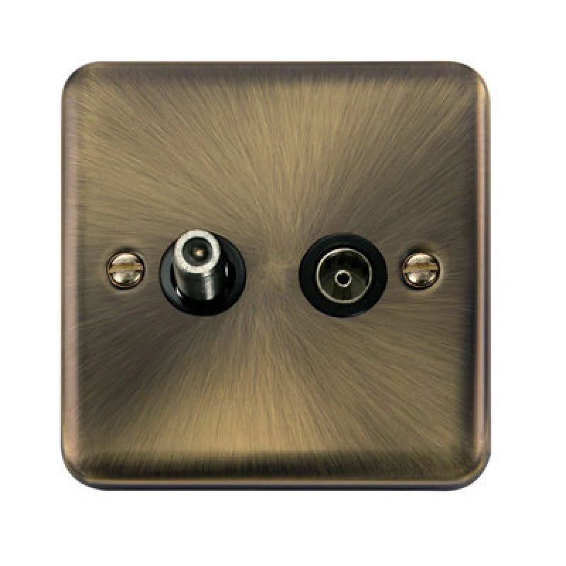 Image of SE Home Curved Antique Brass Satellite & Coaxial Socket 1 Gang Gold