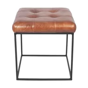 Image of Olivia's Celina Vintage Leather and Iron Buttoned Stool in Brown