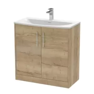 Image of Hudson Reed Juno 800mm Floor Standing 2 Door Vanity & Curved Basin - Autumn Oak