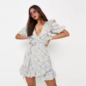 Missguided Wrap Dress Ss Floral - Purple