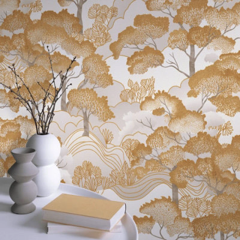 Image of Erismann Wallpaper Elle Decoration Golden Grove Gold Vinyl Wallpaper by Erismann Gold