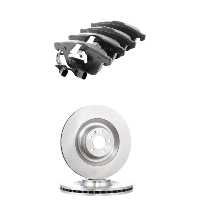 Image of RIDEX 3405B2616 Brake disc and pads set Front Axle, Brake Disc Type: Vented, incl. wear warning contact Brake Set,disc brakes (3405)