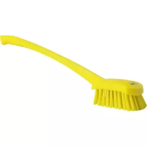 image of Vikan Long handled washing brush, hard, pack of 10, yellow